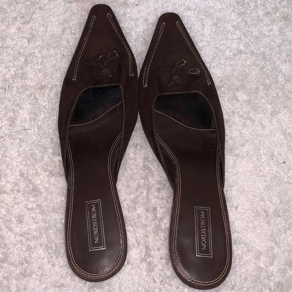 Nordstrom Chocolate Suede Mules with Tassel - Picture 2 of 6